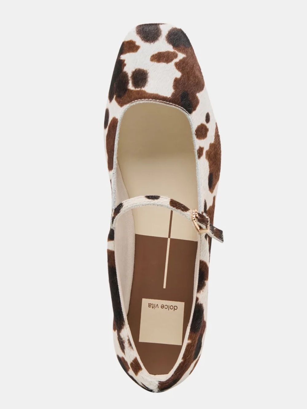 Dolce Vita Brown and White Cow-Print Mary Jane Flats with Strap - Picture 7 of 13